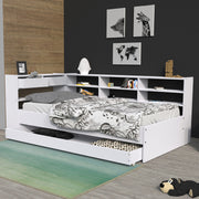 Lit 90x190 - étagères - tiroir - sommier inclus Roller Blanc