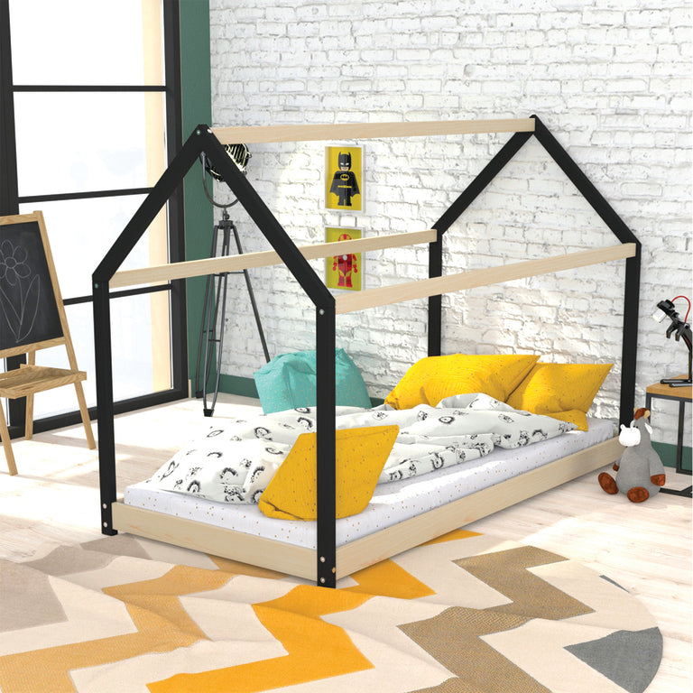 Lit cabane 90x190 sommier inclus Panda Noir