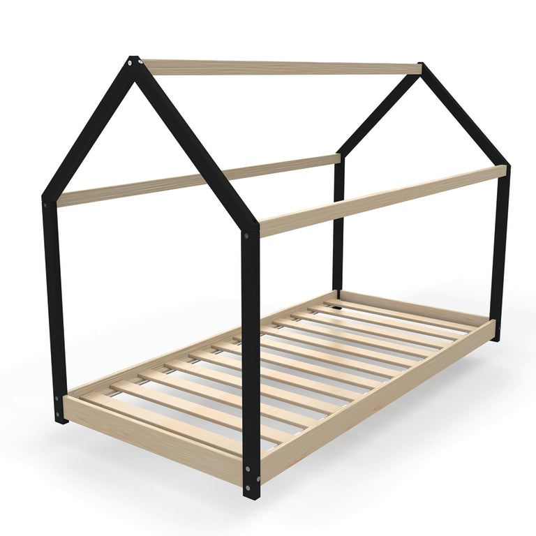 Lit cabane 90x190 sommier inclus Panda Noir - vue 2