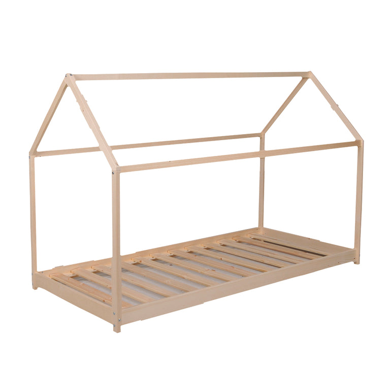 Lit cabane 90x190 barrière de lit amovible et sommier inclus Panda Bois - vue 3