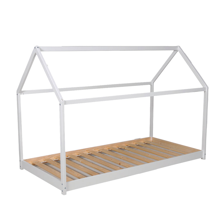 Lit cabane 90x190 barrière de lit amovible et sommier inclus Panda Blanc - vue 4