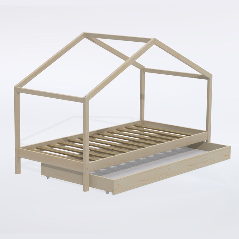 Lit cabane 90x190 tiroir de lit et sommier inclus Koala Bois - vue 2