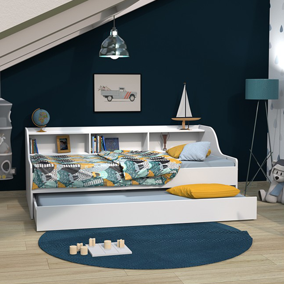 Lit étagère gigogne - 1 tiroir-lit 90x190 Weber Industries Palma - Blanc - vue 4