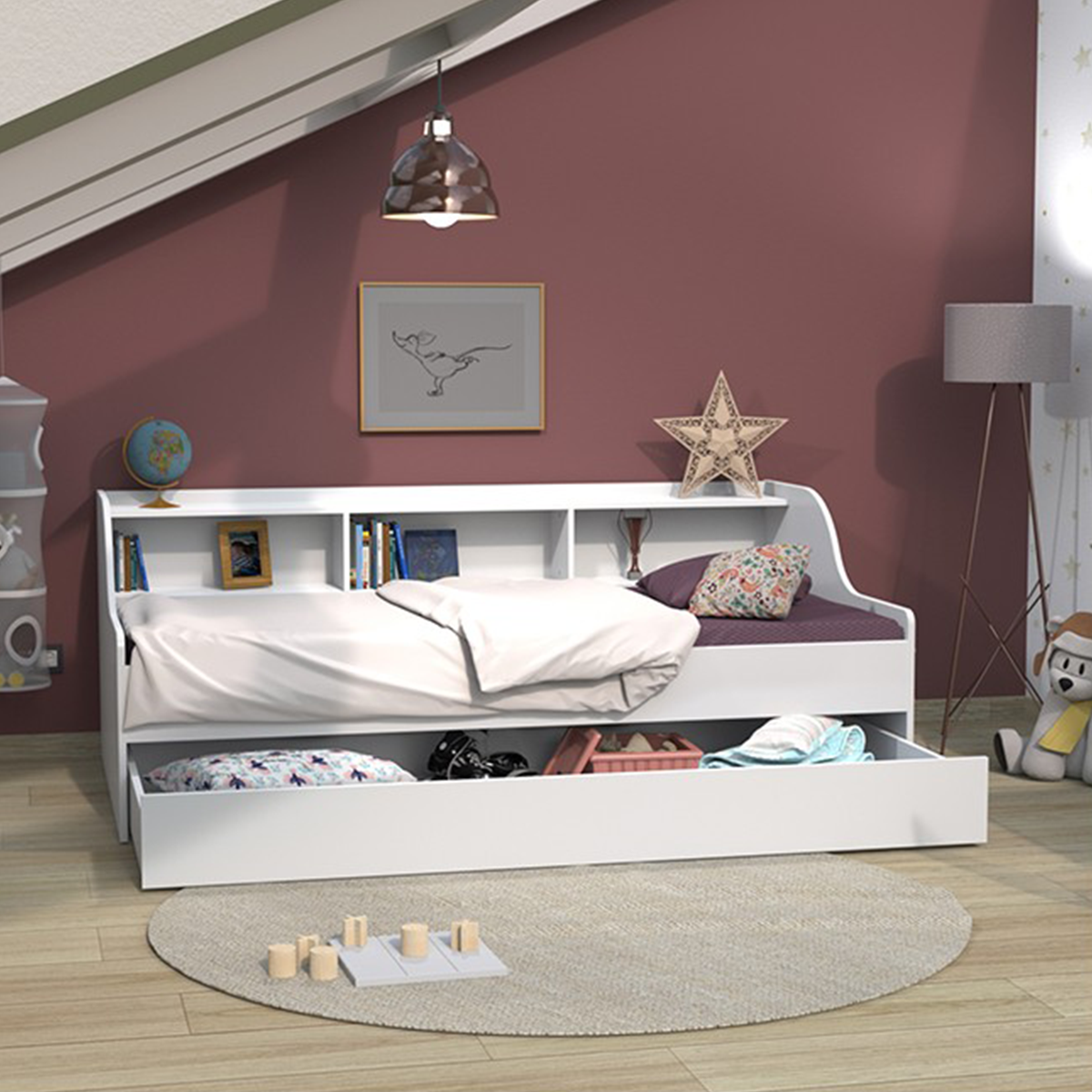 Lit étagère gigogne - 1 tiroir-lit 90x190 Weber Industries Palma - Blanc - vue 3