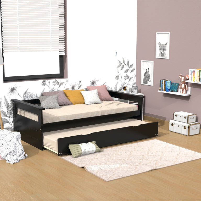 Lit banquette gigogne 90x190 inclus 1 tiroir-lit et 2 sommiers Gael Noir - vue 2