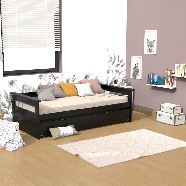 Lit banquette gigogne 90x190 inclus 1 tiroir-lit et 2 sommiers Gael Noir - vue 3