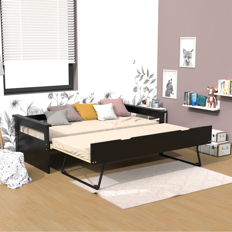 Lit banquette gigogne 90x190 inclus 1 tiroir-lit et 2 sommiers Gael Noir