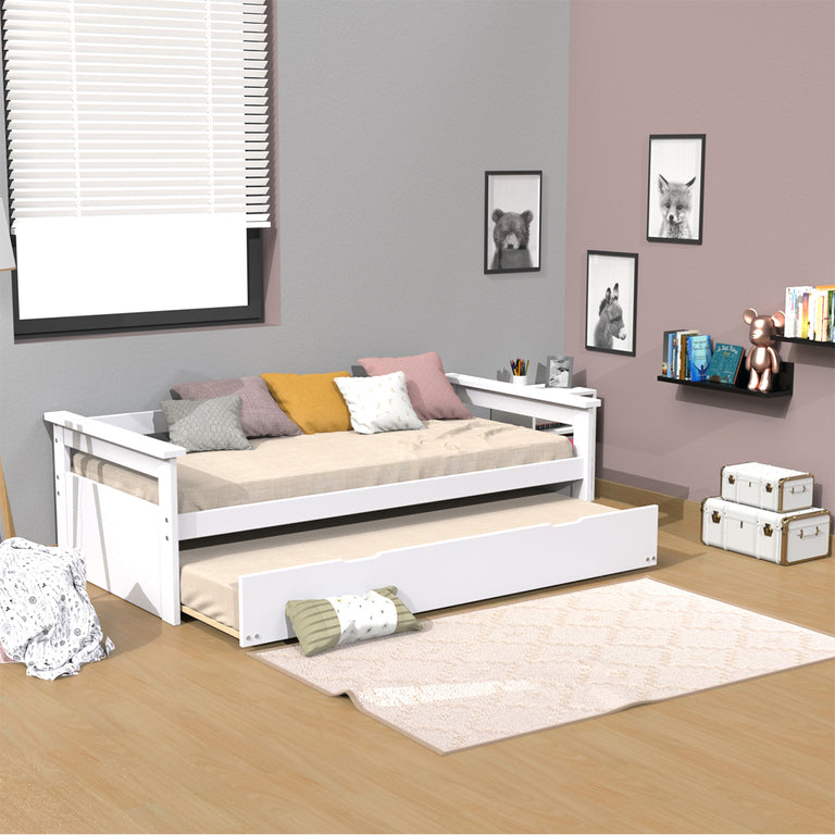 Lit banquette gigogne 90x190 inclus 1 tiroir-lit et 2 sommiers Gael Blanc - vue 2