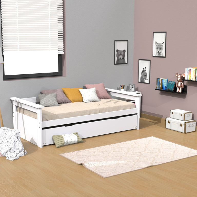Lit banquette gigogne 90x190 inclus 1 tiroir-lit et 2 sommiers Gael Blanc - vue 3