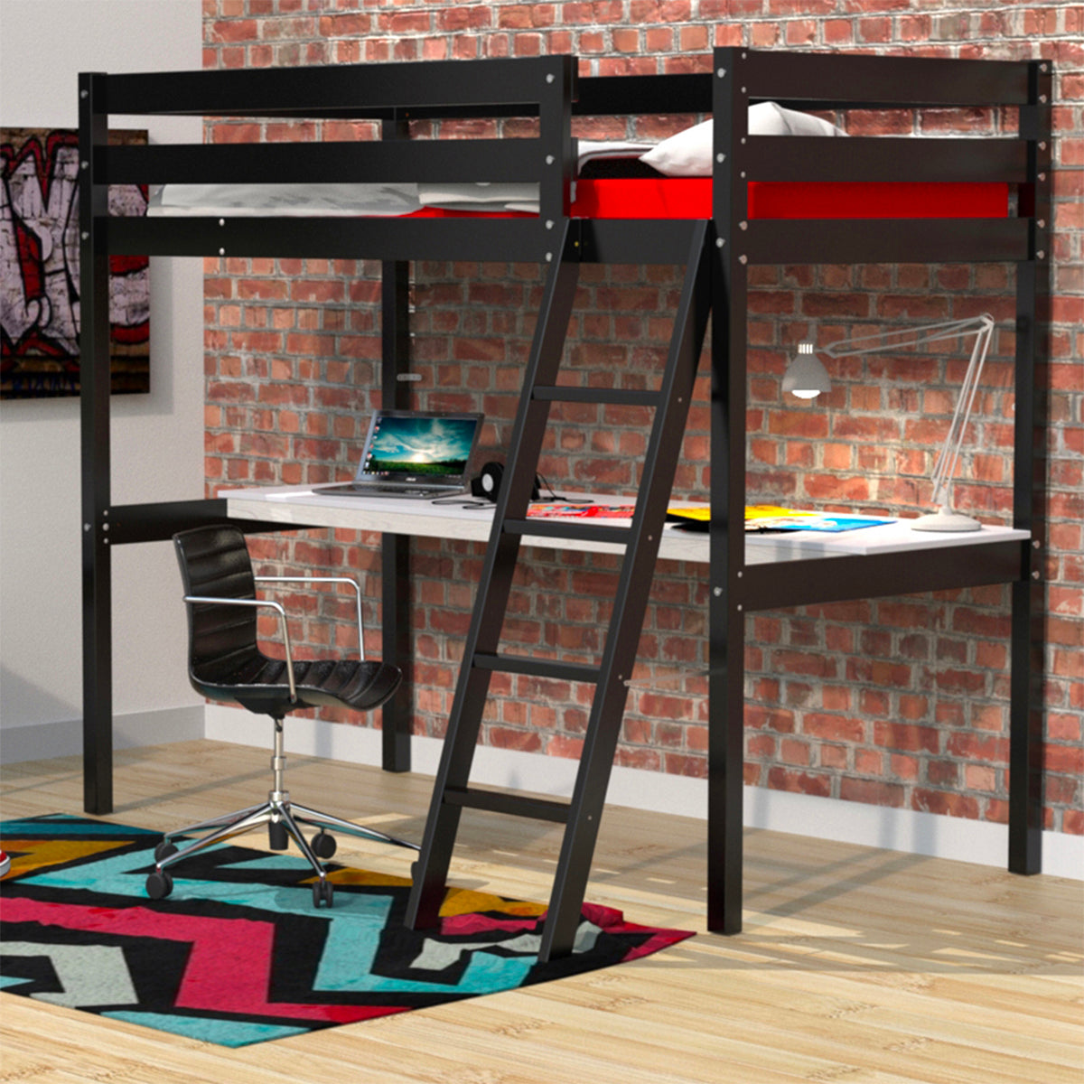 Lit mezzanine 90x190 - bureau - Weber Industries Aspen - Noir