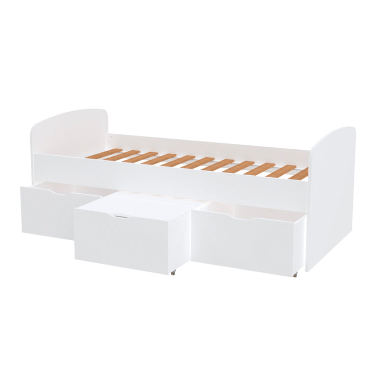 Lit 90x190 sommier inclus et 3 tiroirs Lena Blanc - vue 2