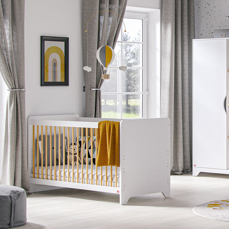 Lit bébé évolutif Vox Leaf - Blanc et bois - vue 4