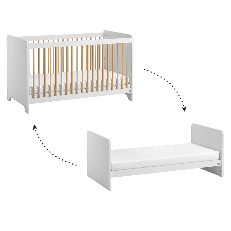 Lit bébé évolutif Vox Leaf - Blanc et bois