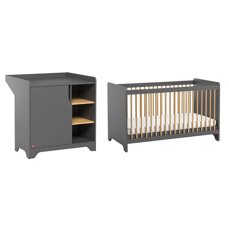 Lit bébé et commode à langer Vox Leaf Gris et bois