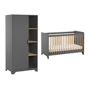 Lit bébé et Armoire 1 porte Vox Leaf Gris et bois