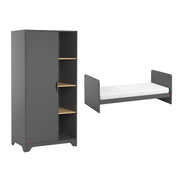 Lit bébé évolutif et Armoire 1 porte Vox Leaf Gris et bois
