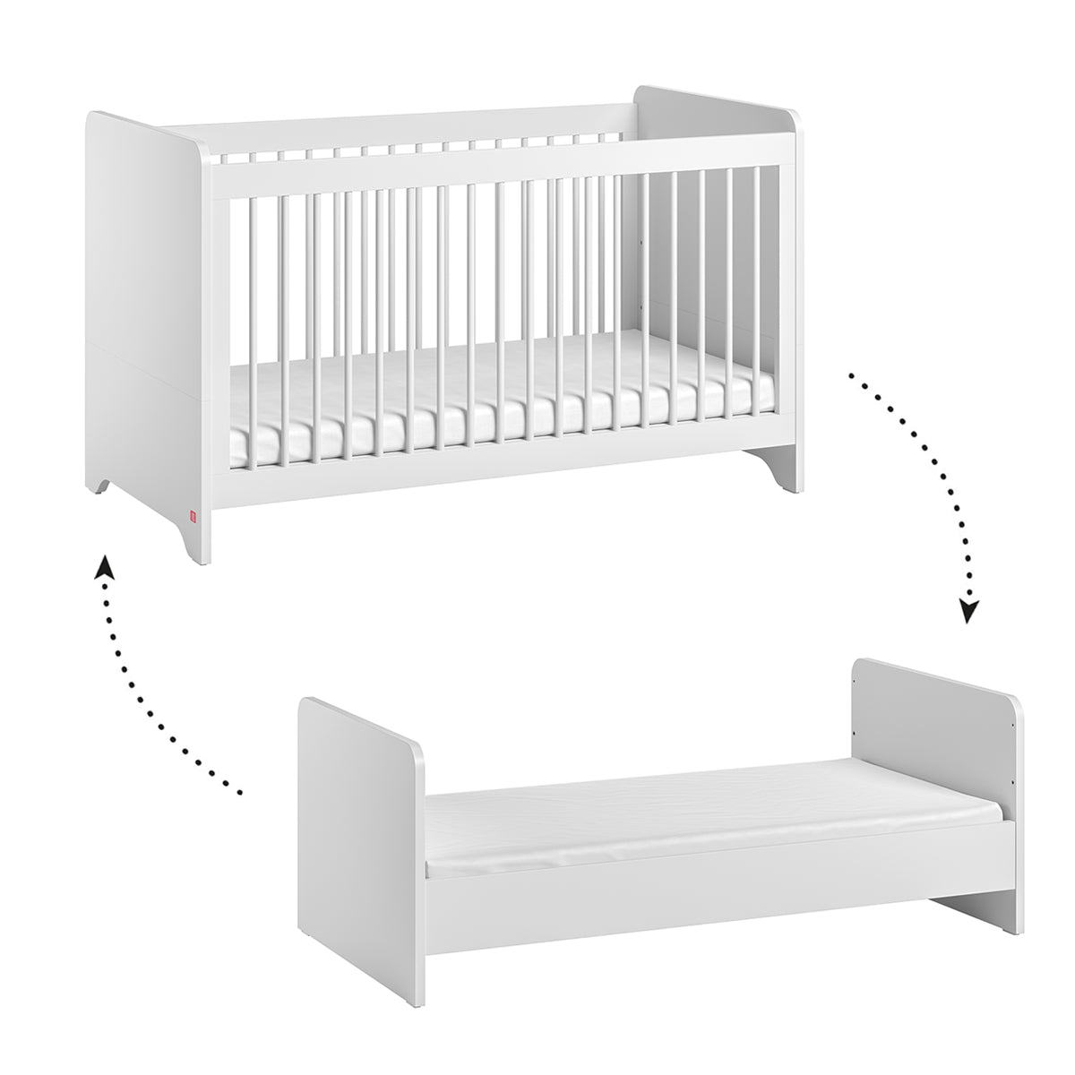 Lit évolutif 70x140 et commode 3 tiroirs Vox Ova Blanc - vue 2
