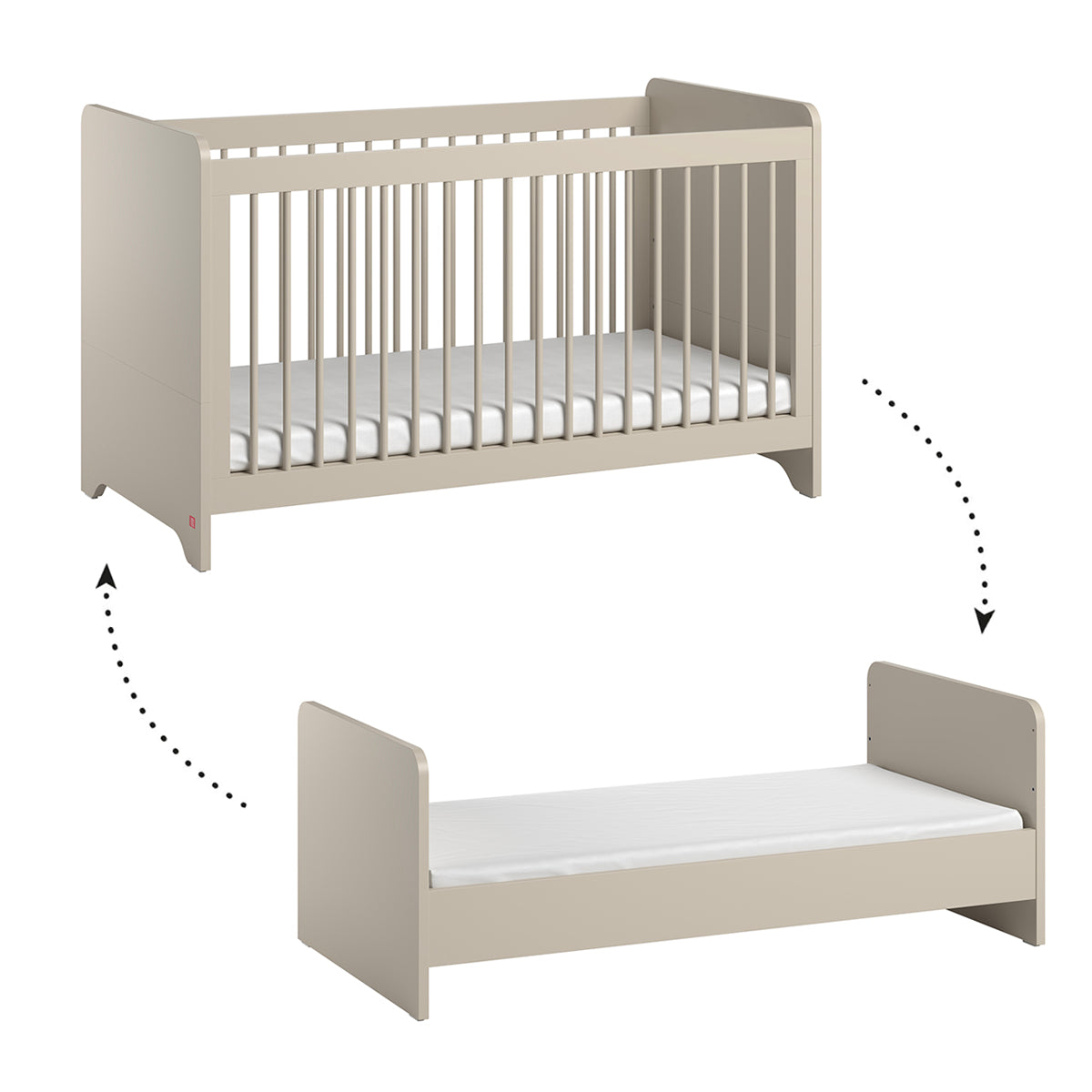 Lit évolutif 70x140 et commode 3 tiroirs Vox Ova Beige - vue 2