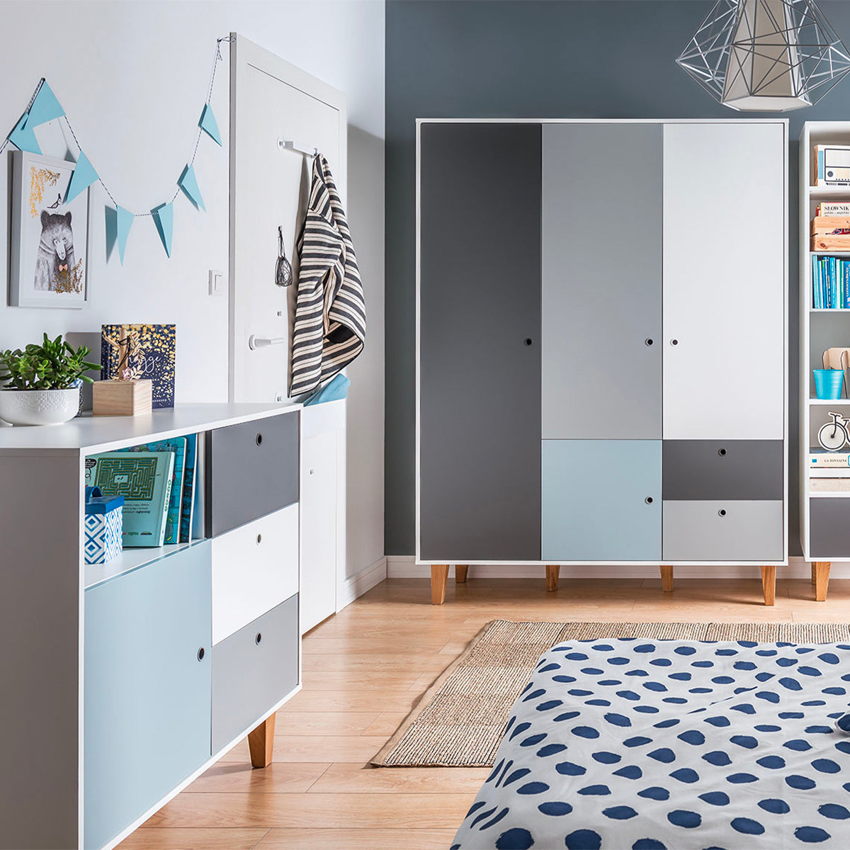 Armoire 3 portes Vox Concept Bleu - vue 3