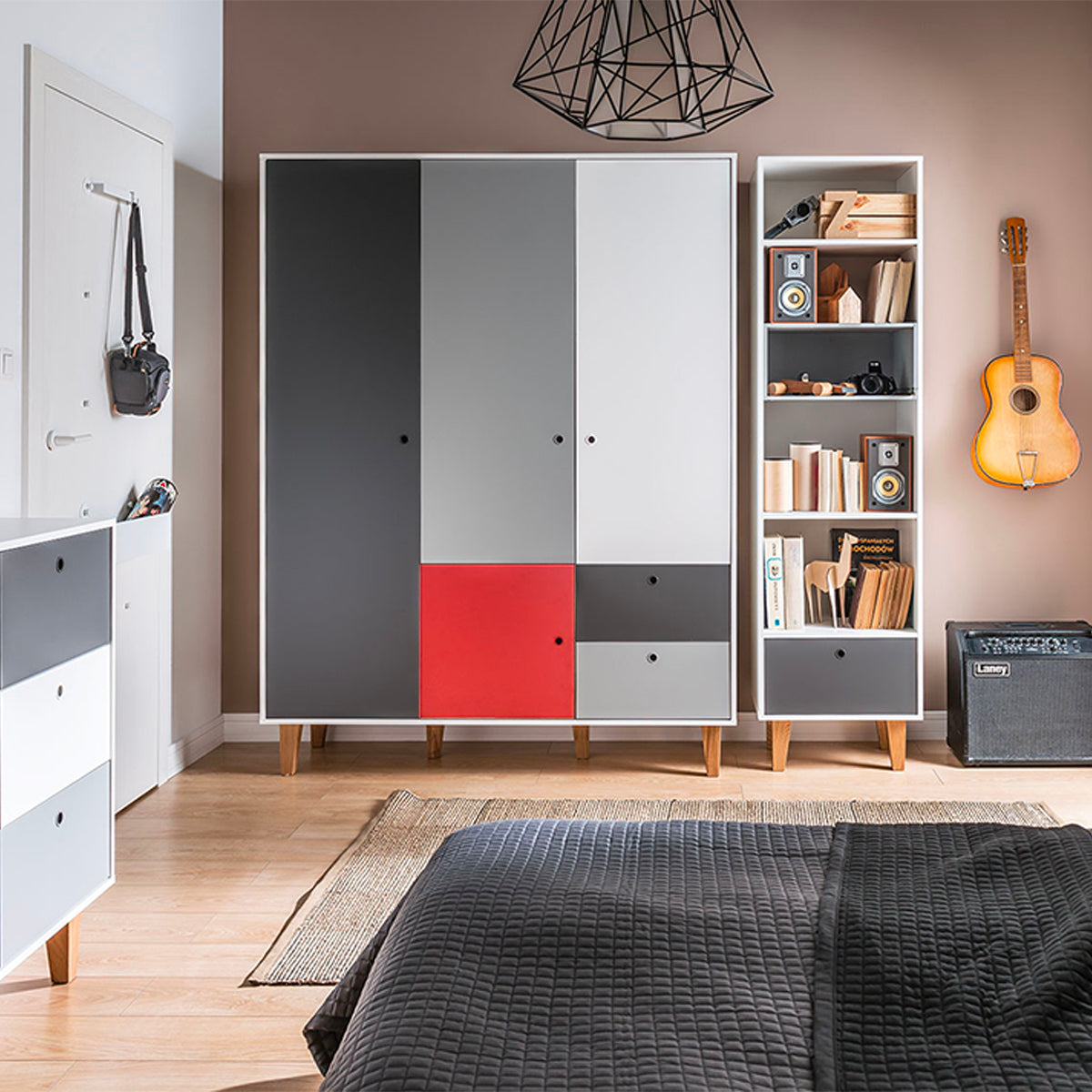 Armoire 3 portes Vox Concept Rouge - vue 3