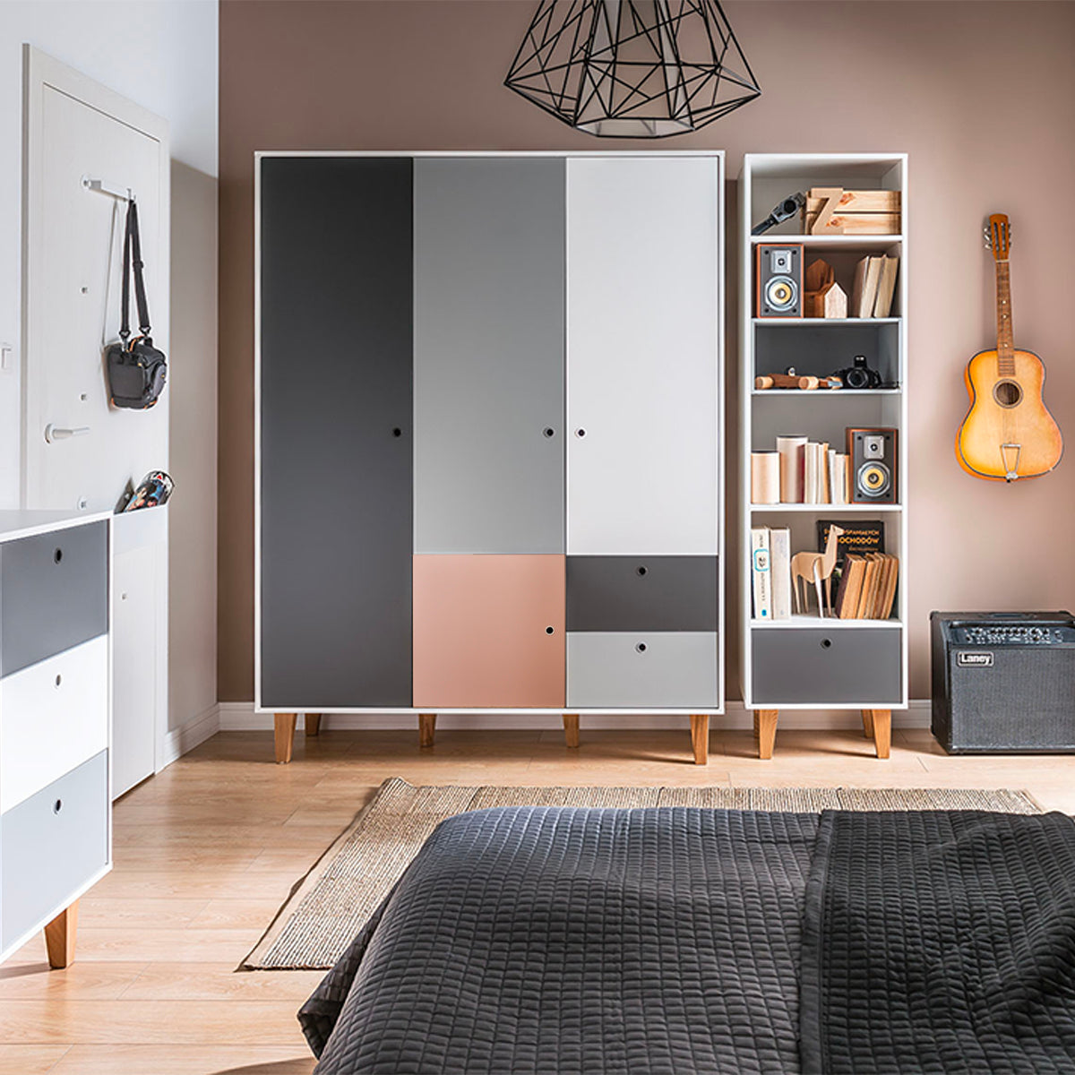 Armoire 3 portes Vox Concept Rose - vue 3