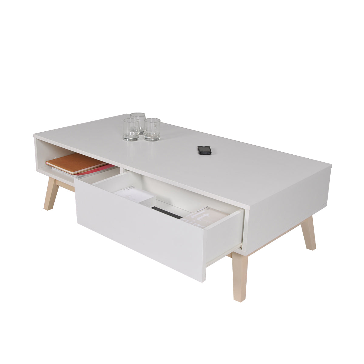 Table basse 1 tiroir 2 niches Weber Industries Home Blanche - vue 3