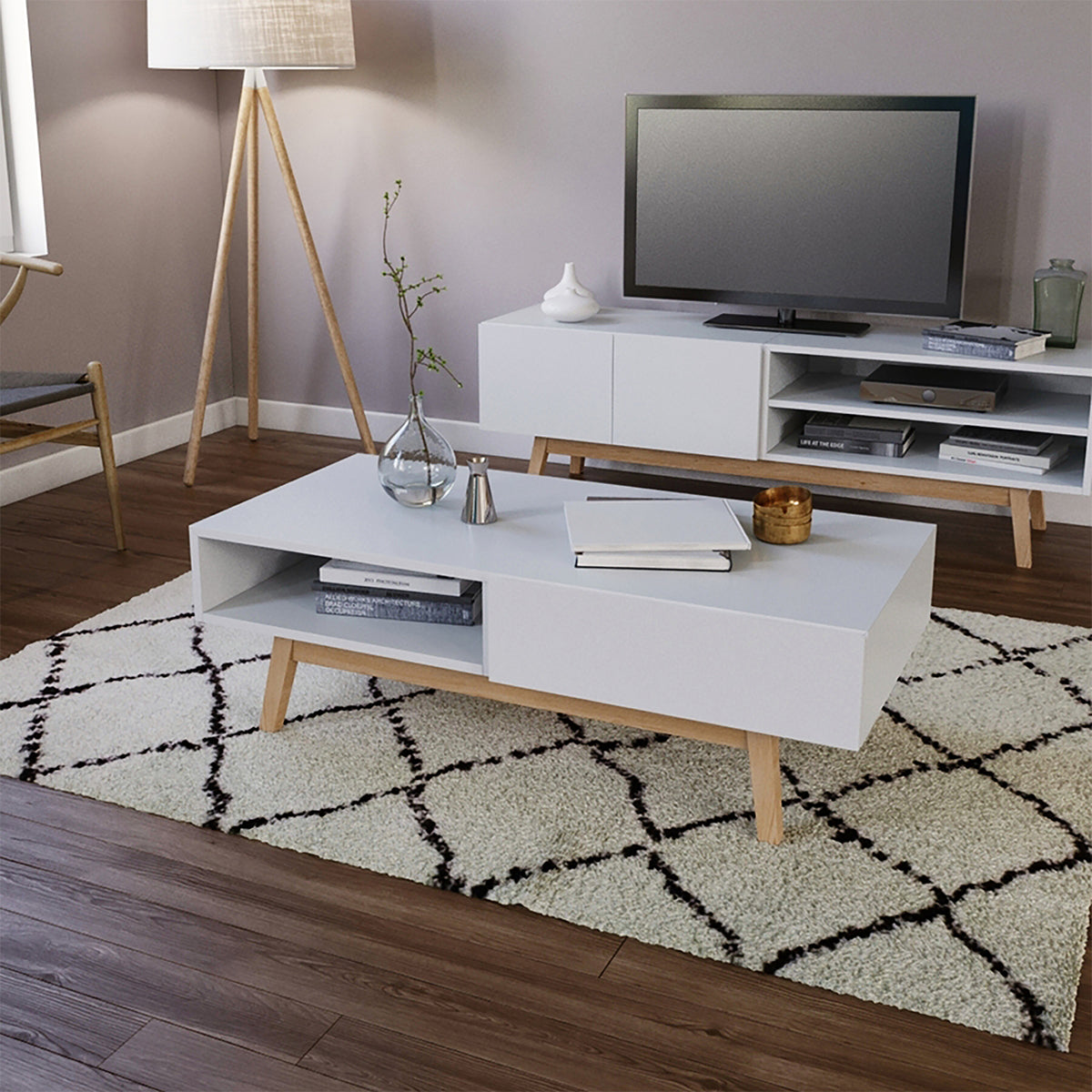 Table basse 1 tiroir 2 niches Weber Industries Home Blanche - vue 2