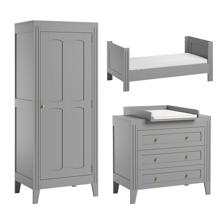 Chambre complète lit bébé évolutif commode à langer et armoire 1 porte Vox Milenne Gris - vue 2