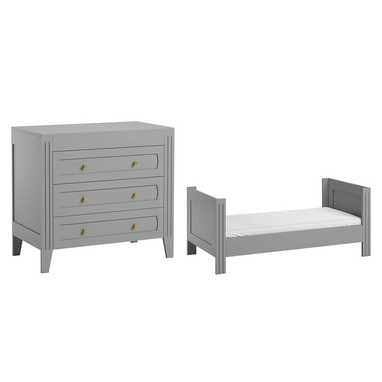 Lit bébé évolutif et commode 3 tiroirs Vox Milenne Gris