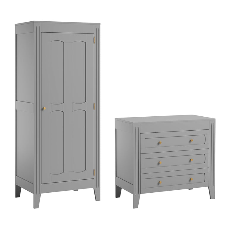 Commode 3 tiroirs et armoire 1 porte Vox Milenne Gris
