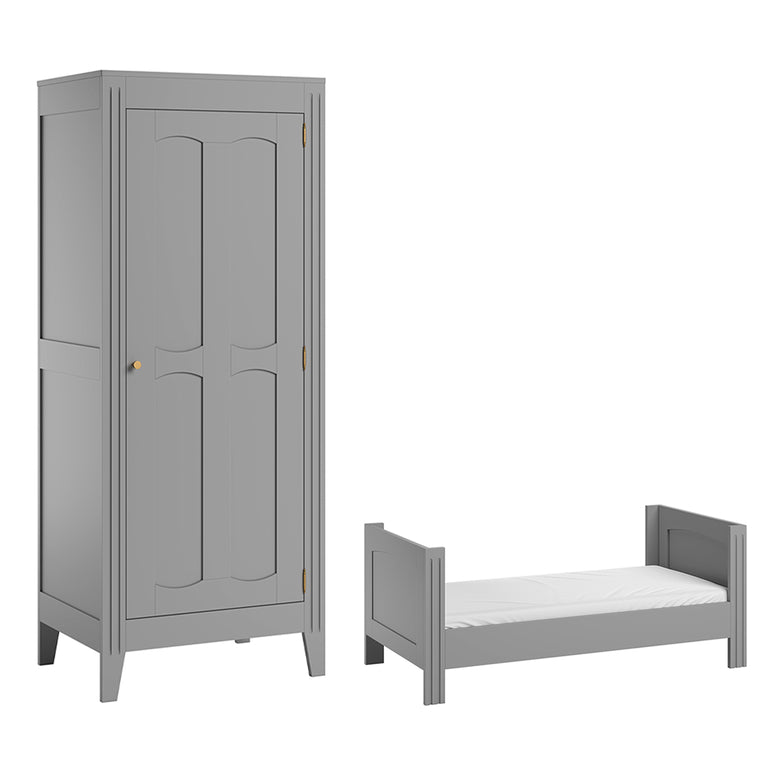 Lit bébé évolutif et armoire 1 porte Vox Milenne Gris