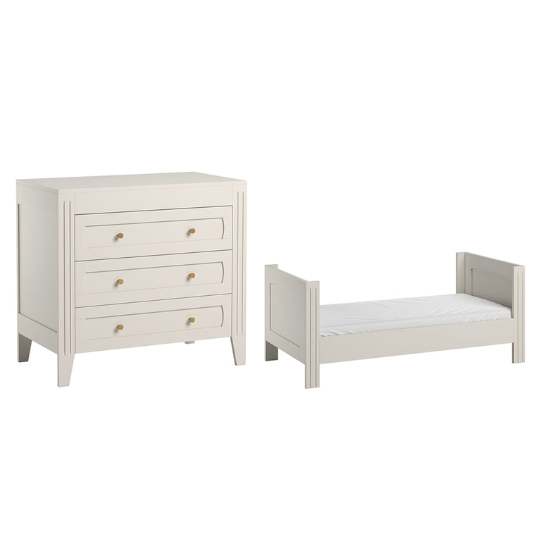 Lit bébé évolutif et commode 3 tiroirs Vox Milenne Blanc