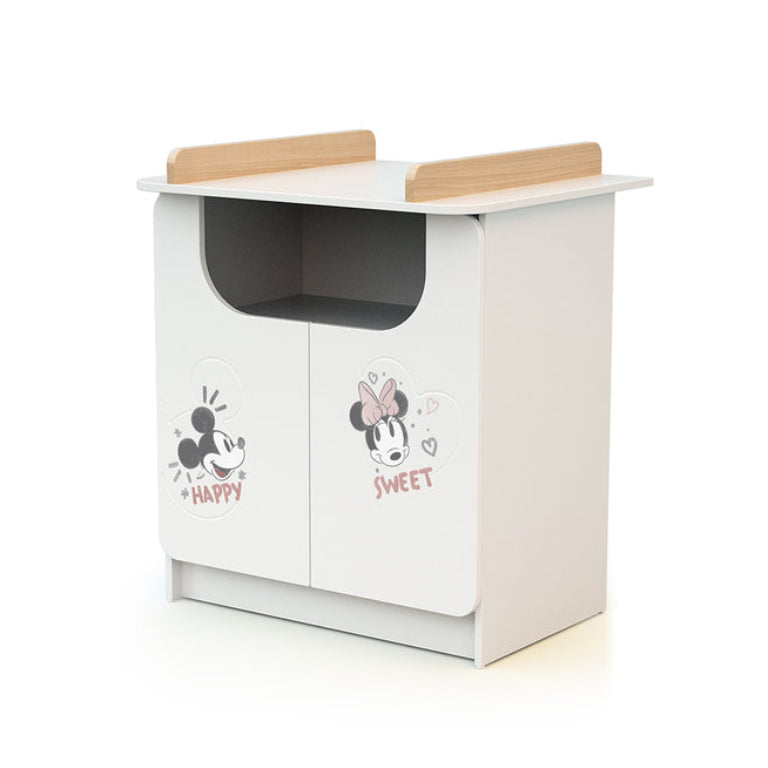Commode 2 portes avec plan à langer AT4 Disney Happy Days Mickey Blanc et Hêtre