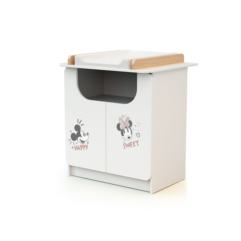 Commode 2 portes avec plan à langer AT4 Disney Happy Days Mickey Blanc et Hêtre - vue 2