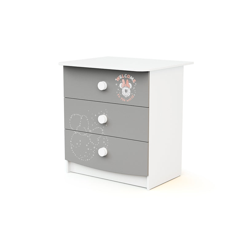 Commode 3 tiroirs avec plan à langer AT4 Disney Letters Minnie Gris et Blanc - vue 2
