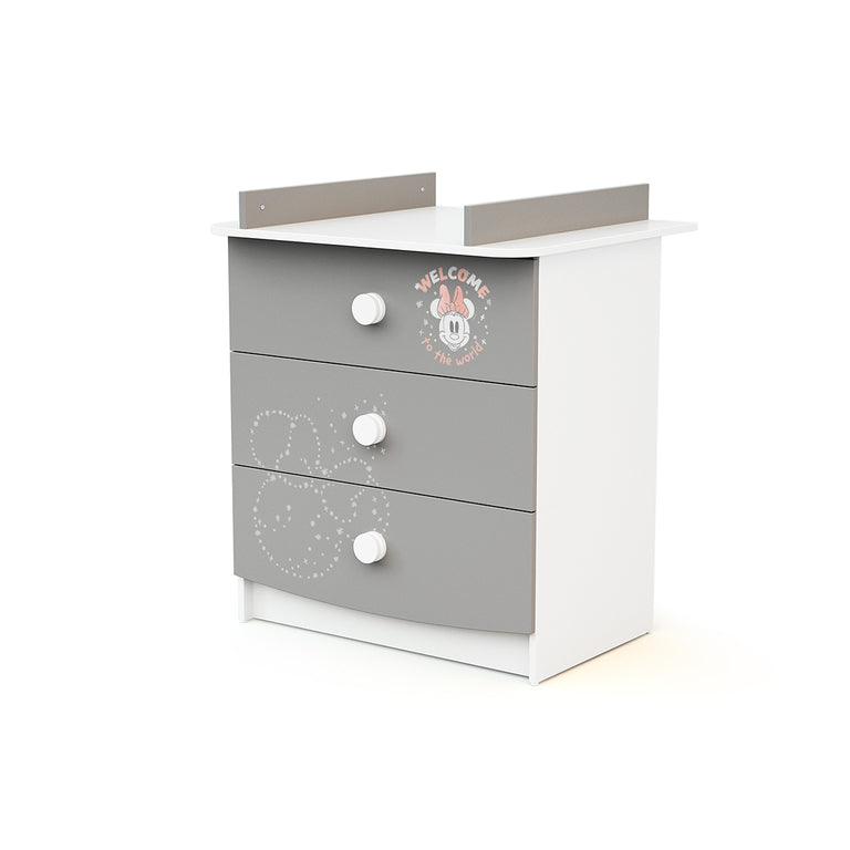 Commode 3 tiroirs avec plan à langer AT4 Disney Letters Minnie Gris et Blanc