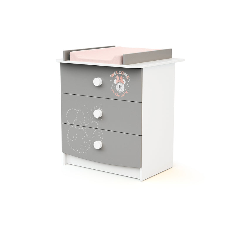 Commode 3 tiroirs avec plan à langer AT4 Disney Letters Minnie Gris et Blanc - vue 3