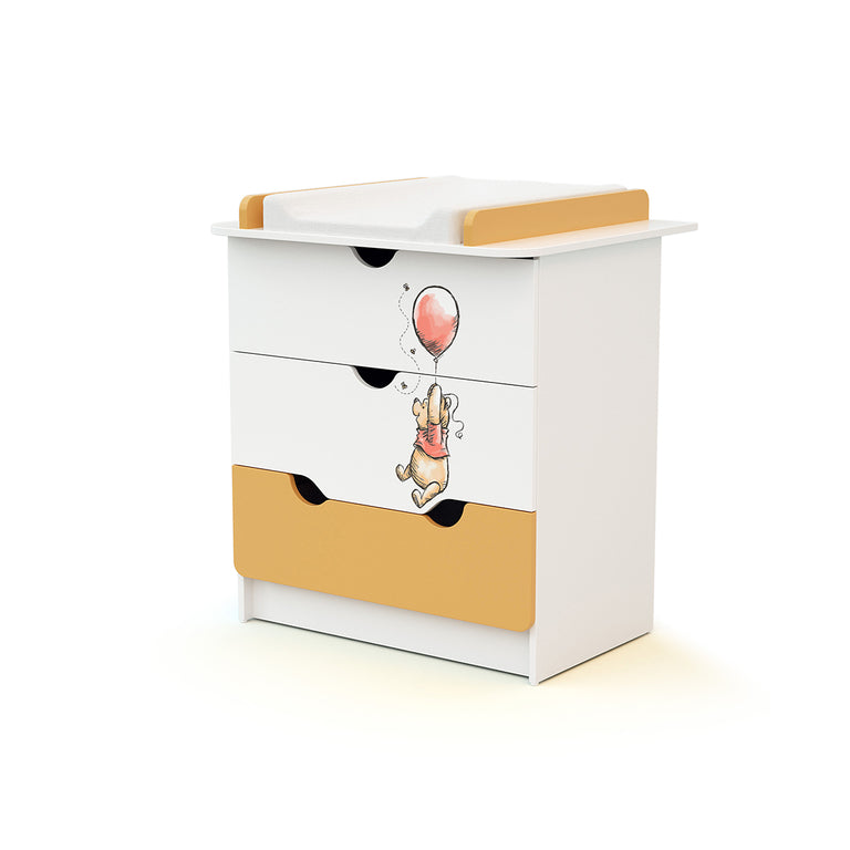 Commode 3 tiroirs avec plan à langer AT4 Disney Exploring Winnie Jaune et Blanc - vue 3
