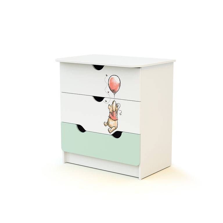 Commode 3 tiroirs avec plan à langer AT4 Disney Exploring Winnie Vert d'eau et Blanc - vue 2