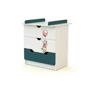 Commode 3 tiroirs avec plan à langer AT4 Disney Exploring Winnie Bleu Canard et Blanc