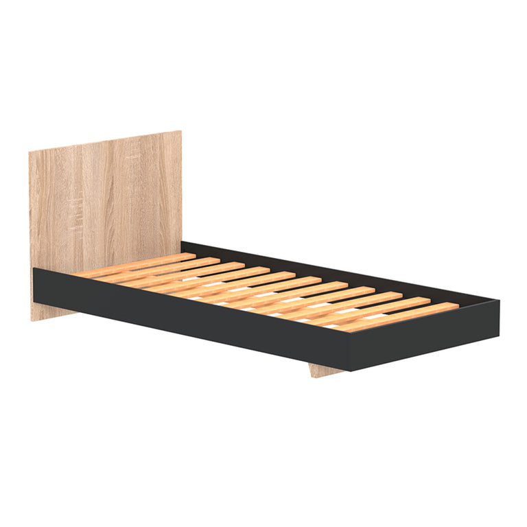 Lit 90x190 sommier inclus Cora Noir et Bois blanchi - vue 2