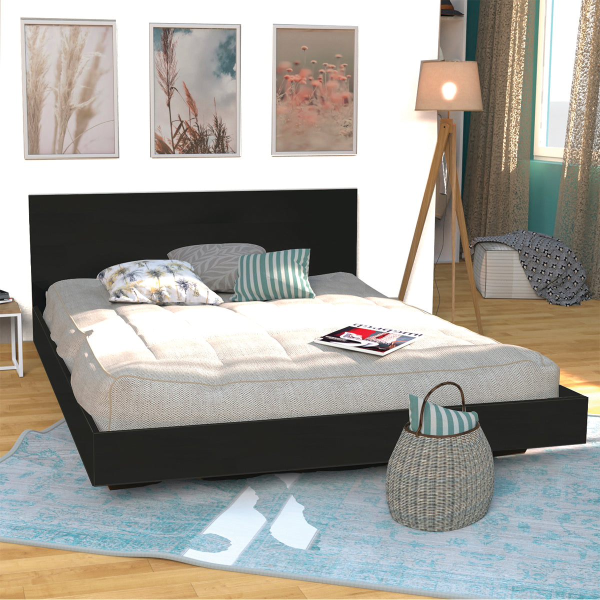 Lit 140x190 sommier inclus Cora Noir