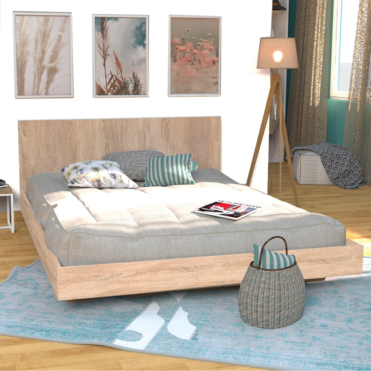 Lit 140x190 sommier inclus Cora Bois blanchi