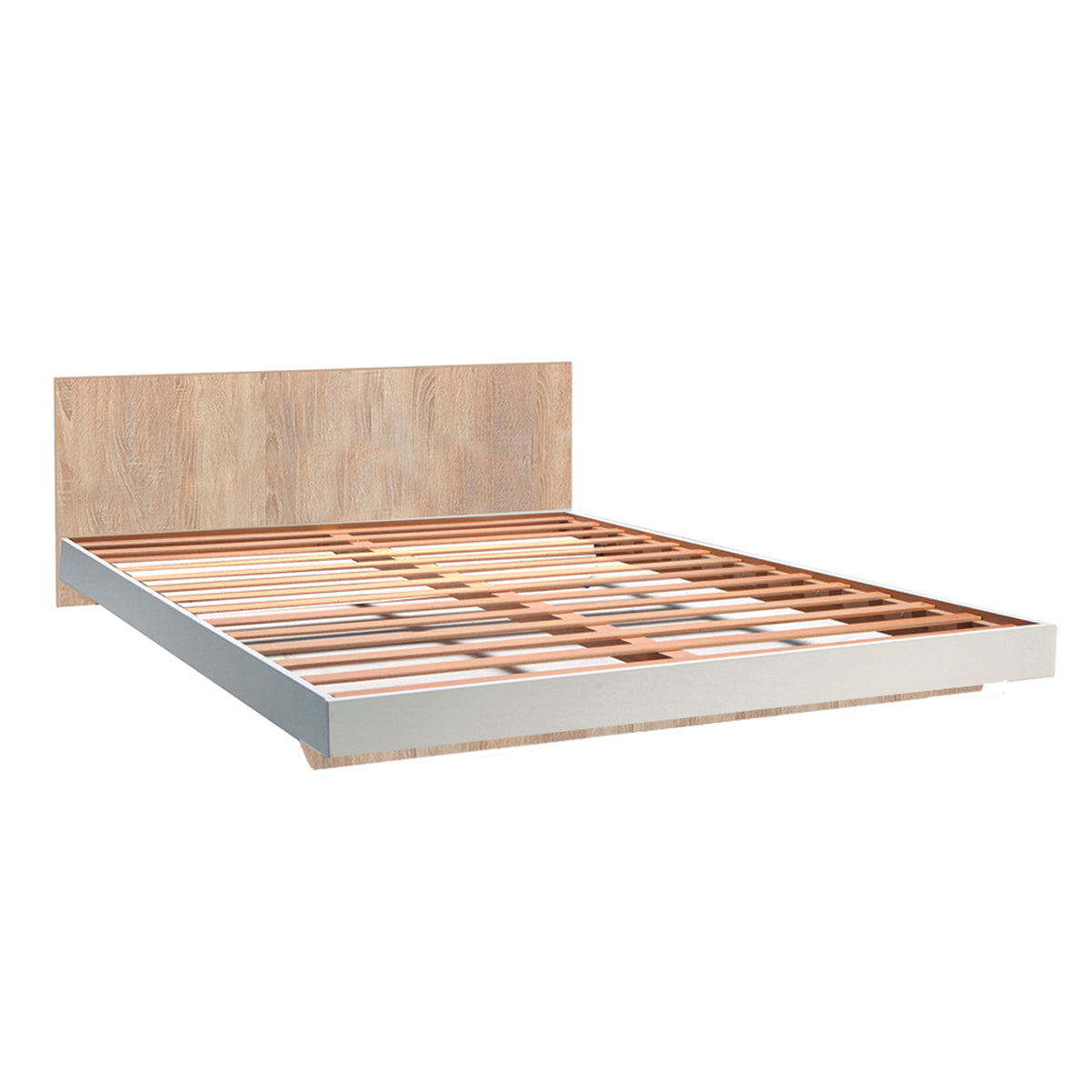 Lit 140x190 sommier inclus Cora Blanc et Bois blanchi - vue 2