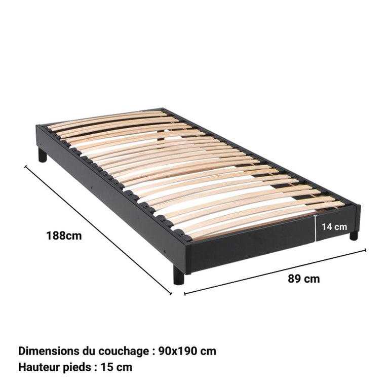Sommier sur pied 90x190 26 lattes Izar Noir - vue 3
