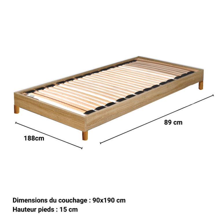 Sommier sur pied 90x190 26 lattes Izar Bois blanchi - vue 3