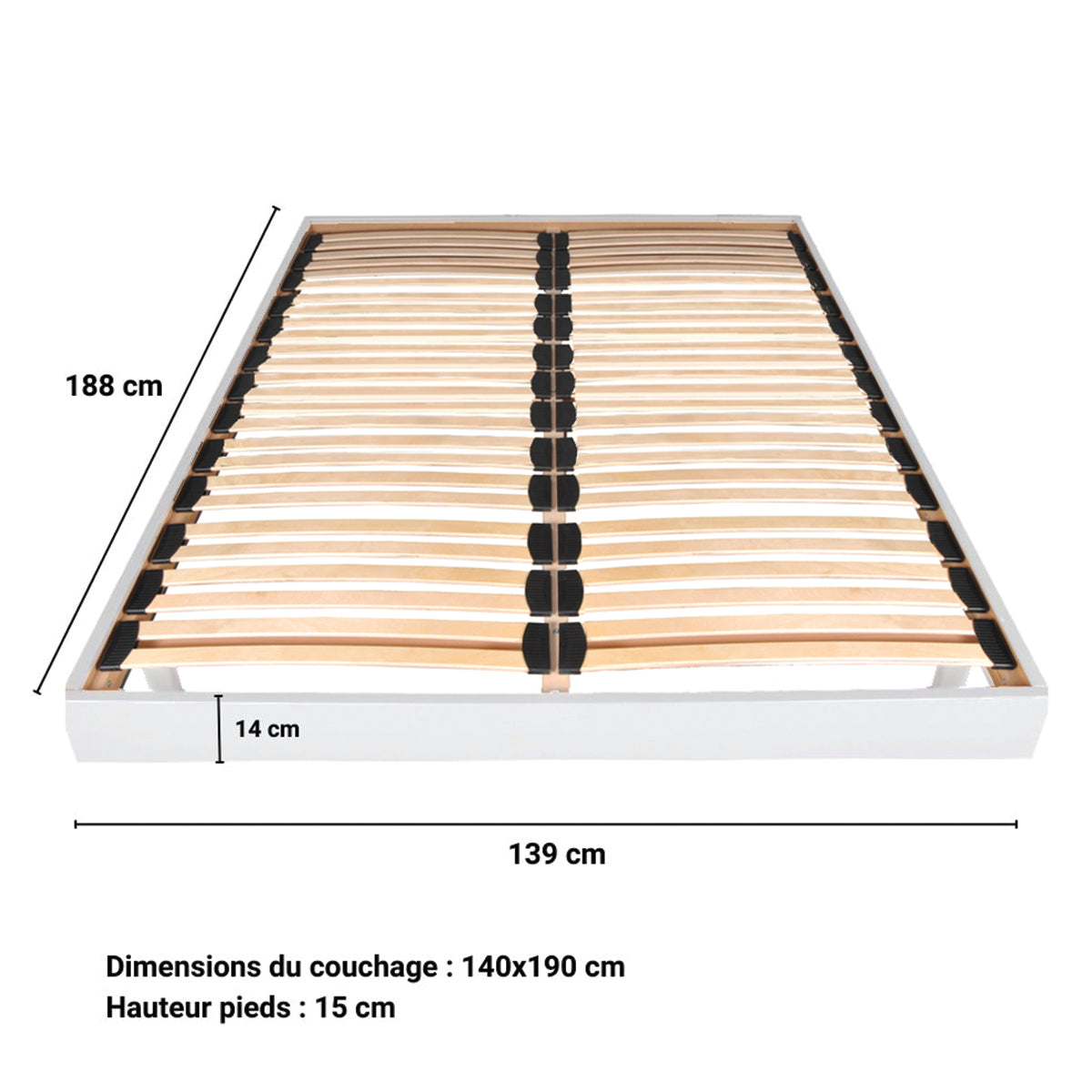 Sommier sur pied 160x200 26 lattes Izar Blanc - vue 3