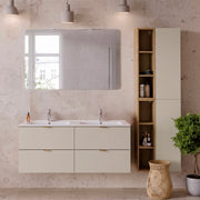 Ensemble meuble double vasque encastrée 120cm et colonne Azel Cachemire et Bois