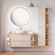 Ensemble meuble simple vasque 120cm niches arrondies et colonne Azel Cachemire et Bois