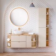 Ensemble meuble simple vasque 120cm 3 tiroirs niches arrondies et colonne Azel Cachemire et Bois